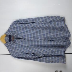 Ralph Lauren Mens Blue Plaid Button Down Dress Shirt Cotton Preppy Sz.L